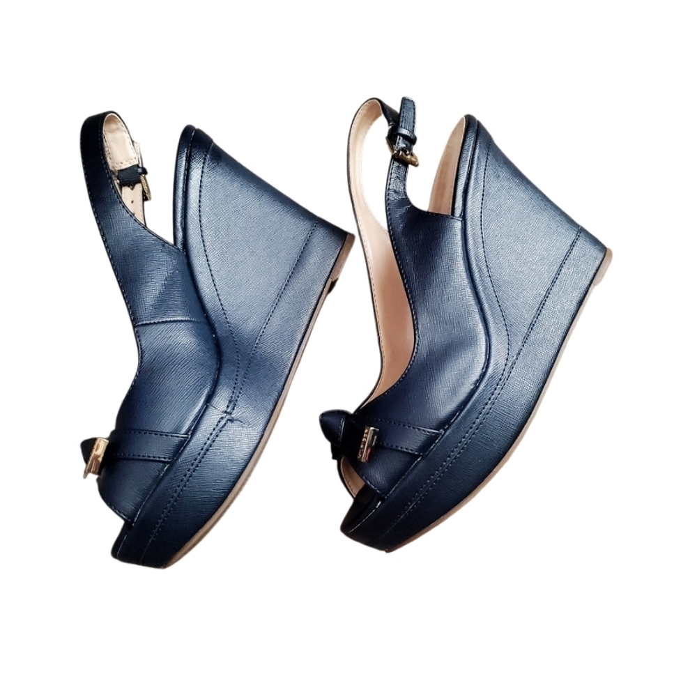 Tommy Hilfiger Navy Peep-Toe Slingback Heels - Picture 2 of 6